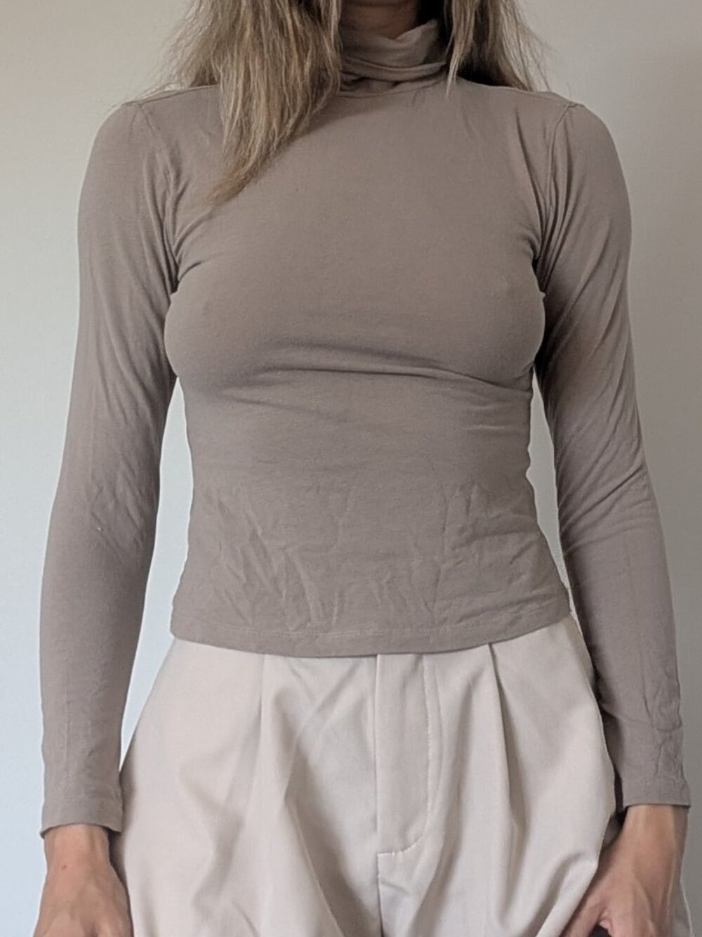 Dynamite Taupe Long Sleeve Turtleneck Top Organic Cotton Stretch Size XS